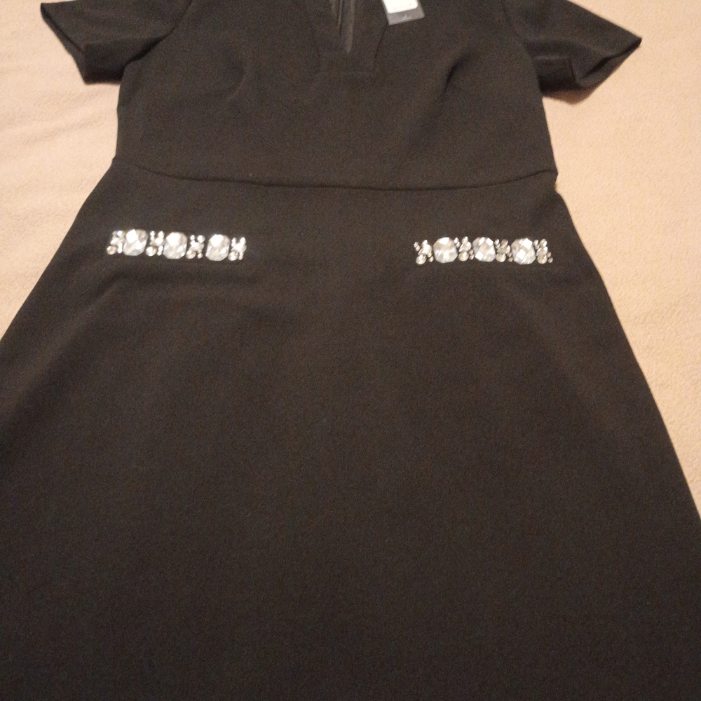 Tommy Hilfiger Black Short Sleeve Mini Dress with Jewel Pocket Trim